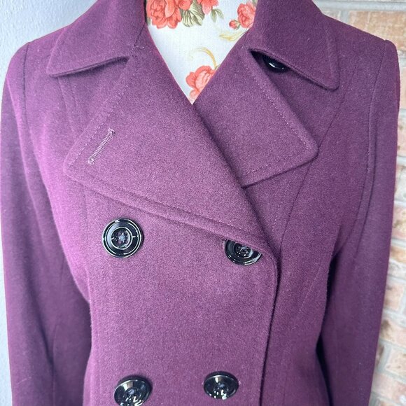 Anne Klein Double Breasted Wool Blend Coat Plum Womens Size Small - Picture 4 of 10
